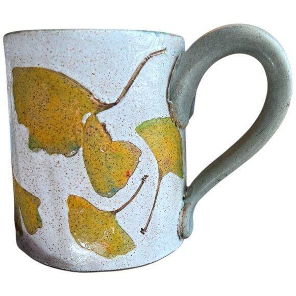 Gorgeous Handmade Ginkgo Leaf Pottery Mug – Signed Studio Ceramic I Matte Glaze - Picture 2 of 12